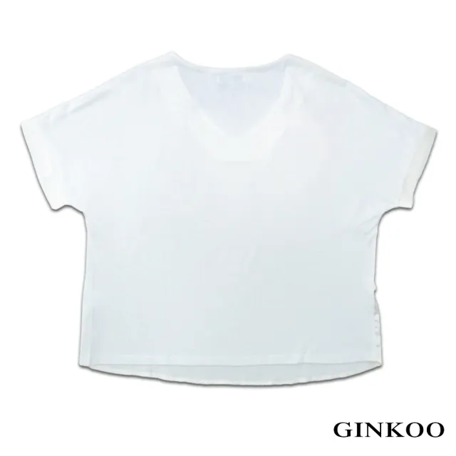 【GINKOO 俊克】V領花印短袖上衣