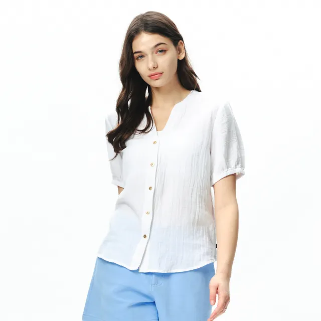 【NAUTICA】官方旗艦 女裝 純棉柔感氣質短袖襯衫(白色)