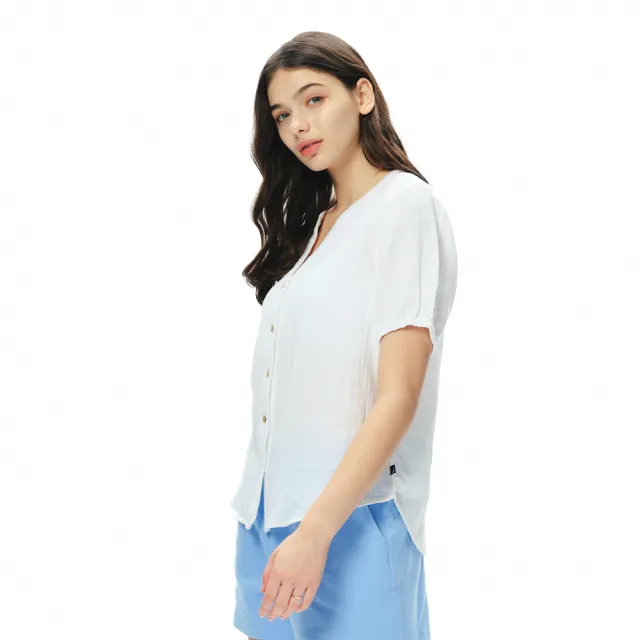 【NAUTICA】官方旗艦 女裝 純棉柔感氣質短袖襯衫(白色)