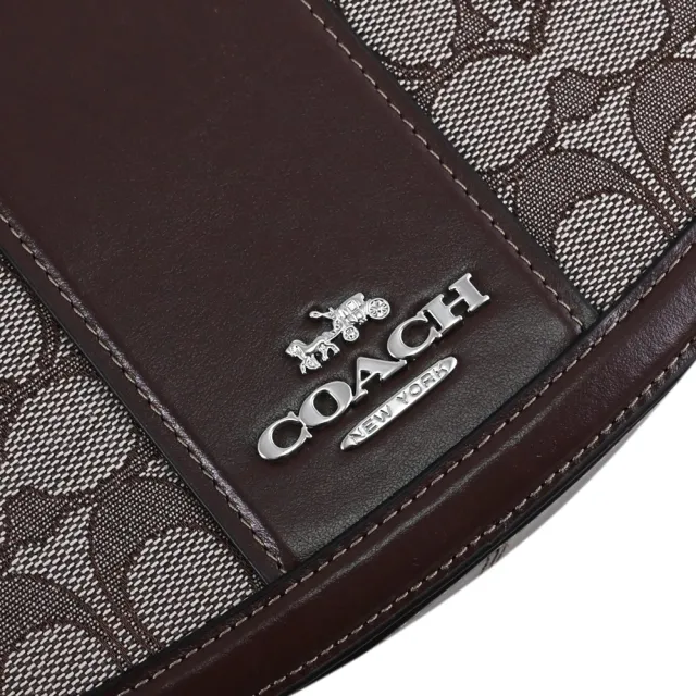 【COACH】ANDREA 經典C字緹花布皮革拼接可調手提包肩背包(深咖)