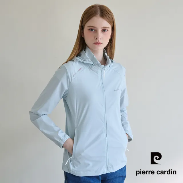 【pierre cardin 皮爾卡登】休閒服飾 女款 可拆帽透氣防曬連帽外套-藍色(6257691-42)