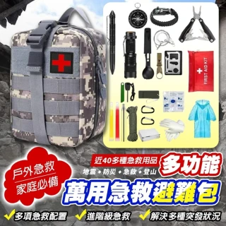 【Zhuyin】萬用緊急救難避難包 二入組 地震(背包、三頻哨、雨衣手套、急救毯 20合1)