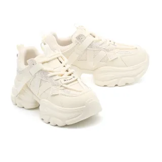 【BYHUE】率性街頭風晶鑽異材質軟芯老爹厚底休閒鞋(白)