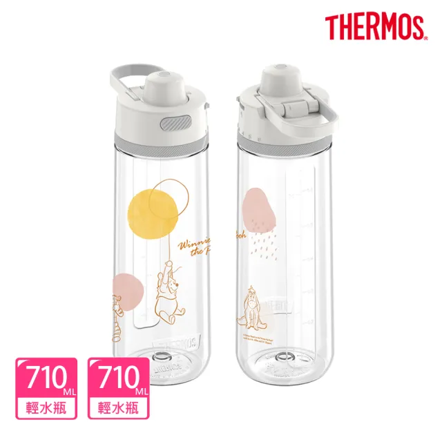 【THERMOS 膳魔師】獨家專售_小熊維尼甜甜圈篇彈蓋輕水瓶710ml+710ml(TP4329WP-CL)