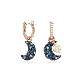 【SWAROVSKI 施華洛世奇】Sublima 水滴形耳環 水晶珍珠 非對稱設計 月亮 漸層色 鍍玫瑰金色