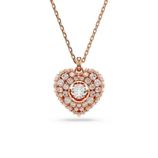 【SWAROVSKI 施華洛世奇】Idyllia 鏈墜 水晶珍珠 心形 白色 鍍玫瑰金色