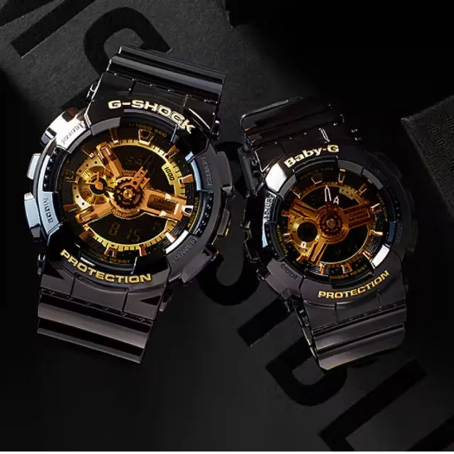 【CASIO 卡西歐】經典黑金重機雙顯電子錶(黑/金 GA-110GB-1A)
