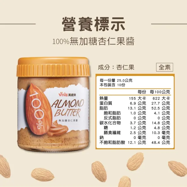【萬歲牌】100%無加糖杏仁果醬(250g)