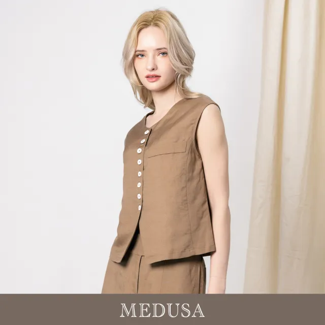【MEDUSA 曼度莎】現貨-涼感排釦V領亞麻無袖背心 - 2色（M-XL）｜亞麻 夏季(601-5280A)