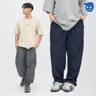 【plain-me】男女款 小P觀賽抗UV直筒長褲 PLN3816-251(深藍 灰 褲子 寬褲 休閒)