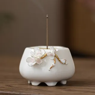 【白蓮慈悲】陶瓷手工捏花小香爐(開運 香插 香座 香盤 熏香爐 檀香爐 沉香爐 線香盤 盤香爐 點香盤)