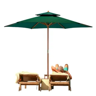 【kurumapop】9尺2.7米雙頂手搖遮陽傘 含傘座(露台庭院傘/市集傘/擺攤傘/啤酒桌傘/咖啡桌傘)