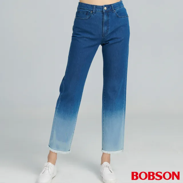【BOBSON】女款雙向彈性中直筒褲(8248-53)