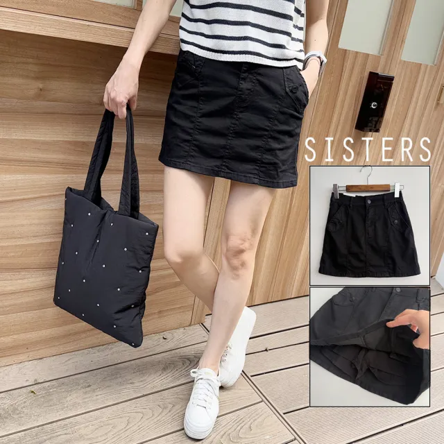 【SISTERS】跟著韓妞穿~顯瘦百搭丹寧褲裙 短裙/S-3L(牛仔裙/顯瘦/短褲/裙裝/丹寧/裙子/下著)