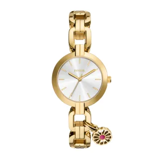 【FOSSIL】Kerrigan 簡約氣質小花吊墜女錶 金色不鏽鋼錶帶 32MM BQ5012