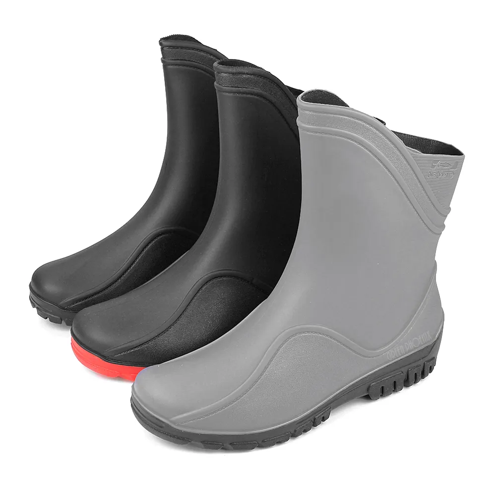 【GREEN PHOENIX 波兒德】男鞋 雨鞋 雨靴 防水靴 防水鞋 水鞋 吸震減壓 中筒(黑紅、灰色、黑色)