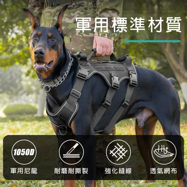 【bebehome】戰術型寵物防爆衝反光胸背帶牽繩組-L(背帶牽繩 寵物背帶牽繩)