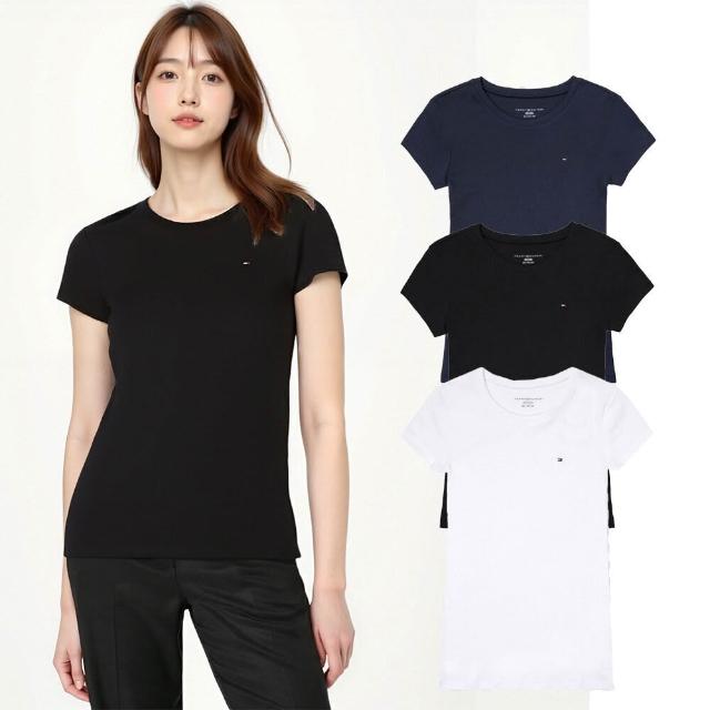 【TOMMY HILFIGER】女款 圓領 刺繡 小LOGO 素T(修身款 有腰身)