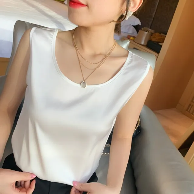 【巴黎精品】現貨+預購 頂級法式絲質上衣緞面背心名媛絲綢襯衫冰絲天絲t恤(女無袖上衣11色a1be19)