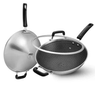 【ASD 愛仕達】晶剛甲系列不鏽鋼不沾炒鍋34cm