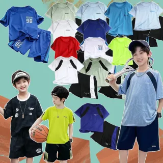 【安朵童舖】現貨韓版兒童短袖運動套裝中大童運動套裝男童運動套裝女童運動套裝(028)