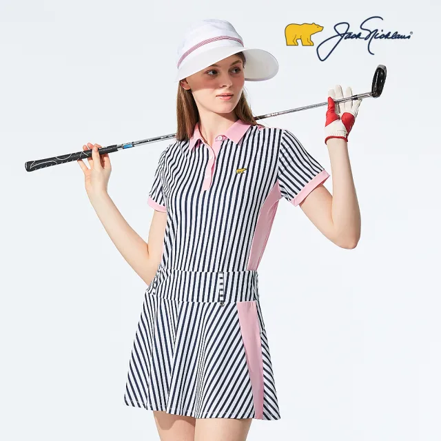 【Jack Nicklaus 金熊】GOLF女款數位印花吸濕排汗彈性高爾夫球衫/POLO衫(粉色)