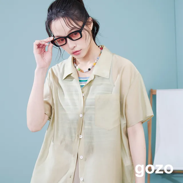 【gozo】涼感天絲透膚繭型短袖襯衫(兩色)