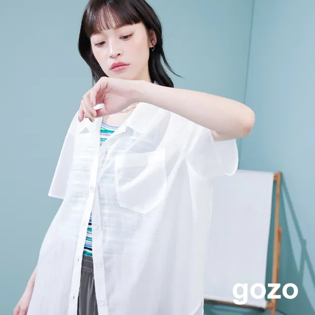 【gozo】涼感天絲透膚繭型短袖襯衫(兩色)
