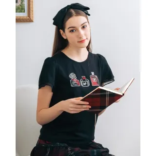 【SCOTTISH HOUSE】雙層荷葉雪紡短袖棉T-黑/粉 CIVA1266