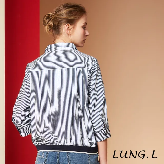 【LUNG.L 林佳樺】LS78C 藍白條紋下擺接羅紋七分袖女裝襯衫(春夏新品)