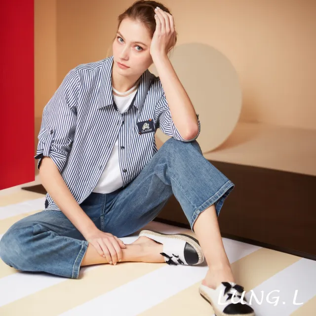 【LUNG.L 林佳樺】LS78C 藍白條紋下擺接羅紋七分袖女裝襯衫(春夏新品)