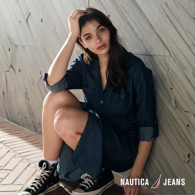 【NAUTICA】官方旗艦 女裝 率性牛仔連身長裙(藍色)