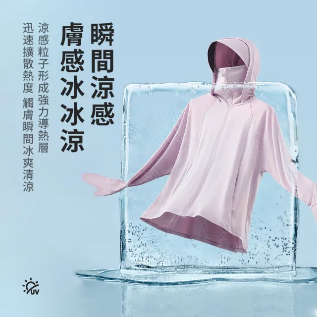 【seeyu】可拆卸黑膠帽簷冰絲涼感防曬外套 透氣包指薄款抗UV連帽防曬衣 戶外運動騎行遮陽服（手套款）