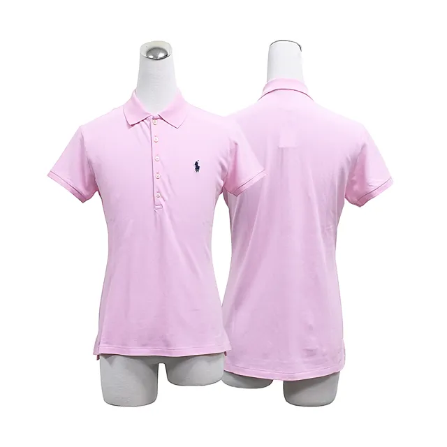 【RALPH LAUREN】POLO RALPH LAUREN經典深藍色小馬棉質混紡修身短袖POLO衫(女款/粉)