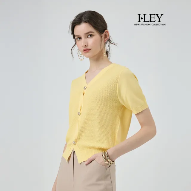 【ILEY 伊蕾】扭結造型縲縈針織短袖上衣(淺黃；M-XL；1251175016)