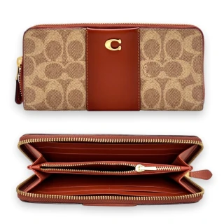 【COACH】男生女生通用 長夾 滿版緹花拼接 C字LOGO 拉鍊 PVC 防刮皮革 皮夾(CS031)