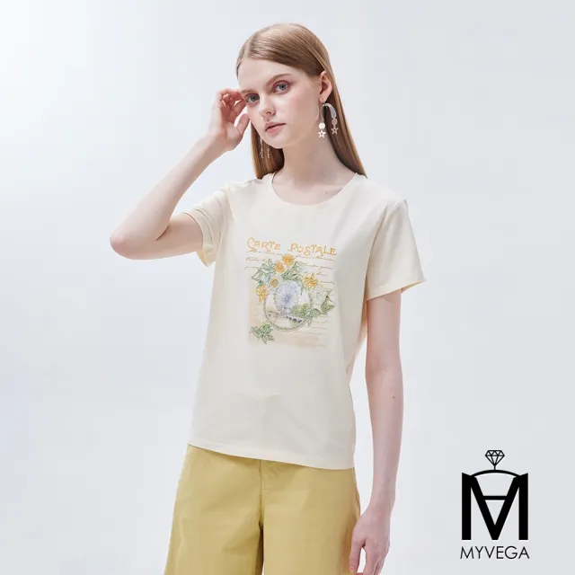 【MYVEGA 麥雪爾】MA涼感冰瓷棉彈性印花造型上衣-多款任選(女上衣/涼感/短袖/冰瓷棉)