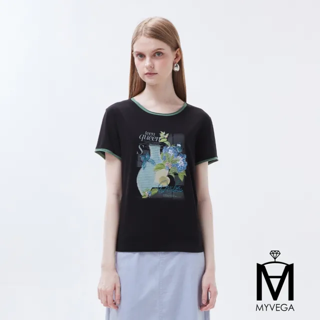 【MYVEGA 麥雪爾】MA涼感冰瓷棉彈性印花造型上衣-多款任選(女上衣/涼感/短袖/冰瓷棉)