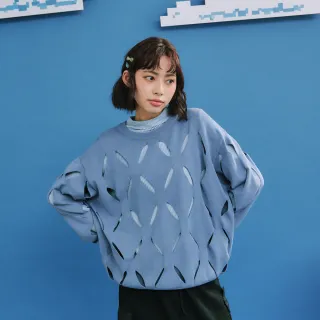 【Dailo】挖剪羅紋鏤空長袖針織上衣(藍 綠 駝/魅力商品)