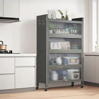 【E家工廠】廚房置物架 可移動廚房收納櫃 櫥櫃 防塵帶門儲物櫃 餐邊櫃(105-廚房收納櫃五層60公分（灰色）)