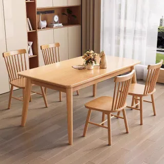 【E家工廠】130公分實木餐桌 客廳餐桌 飯桌 長方形餐桌(107-120公分全實木單桌（原木色）)