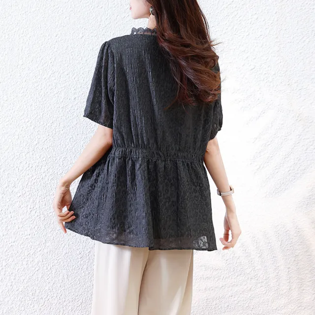 【ALLK 歐楷】新品 蕾絲拼接上衣 深灰色(尺寸L-XXL/中大尺碼/涼爽/透氣)