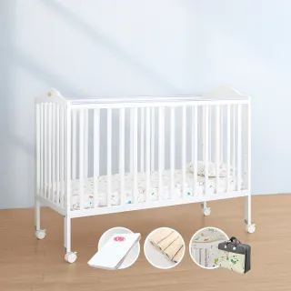 【i-Smart】卡莉絲嬰兒床+杜邦防蹣透氣墊+尿墊+寢具七件組(超值四件組｜透氣床墊)