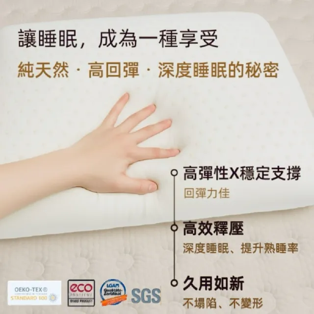 【charming】買一送一_斯里蘭卡乳膠枕頂級天然_2個(平面型/人體工學乳膠枕_附提袋_2入)