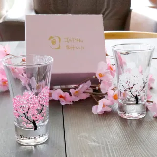 【丸モ高木陶器】冷感變色清酒玻璃對杯(禮盒包裝 日本製 花火 櫻花)