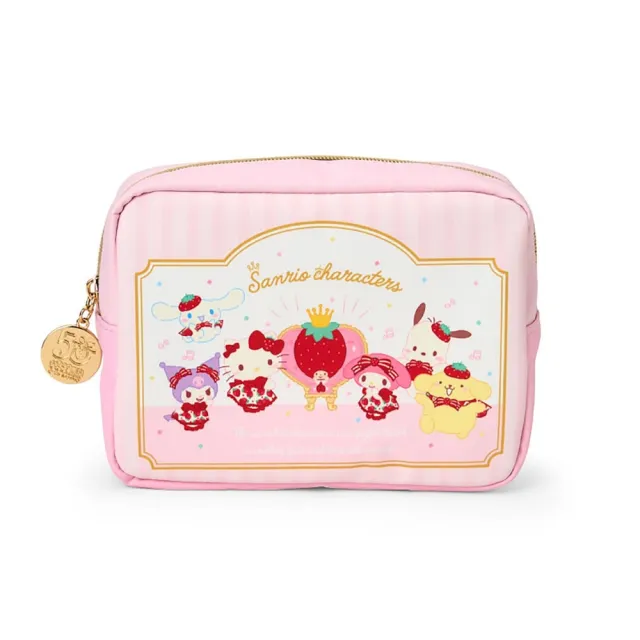 【小禮堂】雙11 Sanrio 三麗鷗 皮質化妝包 草莓新聞50週年(平輸品)