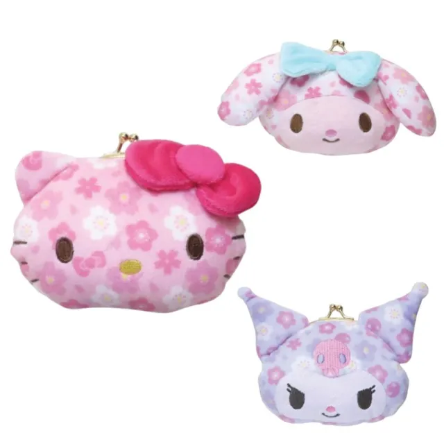 【小禮堂】Sanrio 三麗鷗 造型絨毛口金零錢包 M 櫻花款 Kitty 美樂蒂 酷洛米(平輸品)