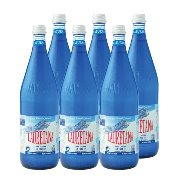 【LAURETANA 蘿莉塔娜】義大利 天然冰河水 玻璃瓶 1000mlx6入(冰河水 官方直營)