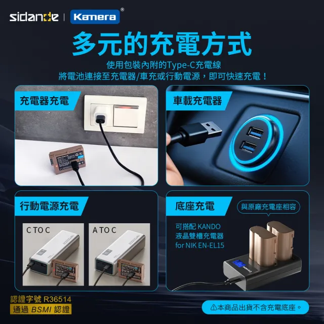 【Sidande】適用Nikon EN-EL15 電池充電器組(USB充電式鋰電池二入+液晶雙槽充電器)
