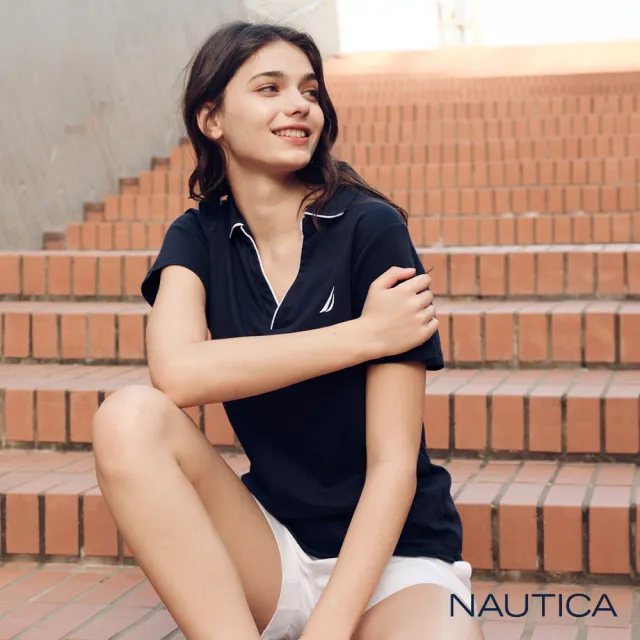 【NAUTICA】官方旗艦 女裝 經典素色短袖POLO衫(藍色)